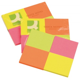 Bloczek samop. Q-CONNECT Brilliant, notes, 38x51mm, 4x50 kart., neonowe, Bloczki samoprzylepne, Papier i etykiety