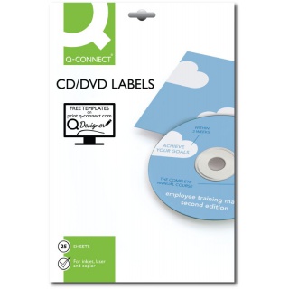 Etykiety na płyty CD/DVD Q-CONNECT, średnica 117mm, okrągłe, białe, Etykiety samoprzylepne, Papier i etykiety
