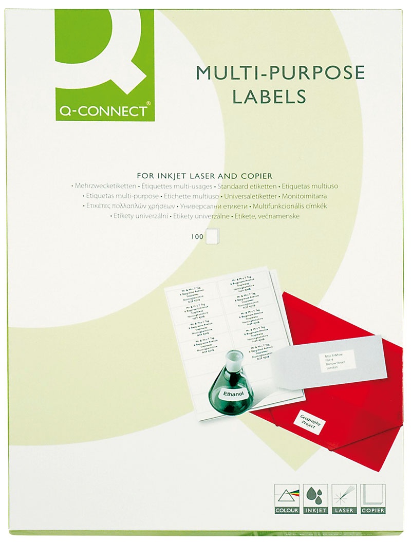 Etykiety uniwersalne Q-CONNECT, 70x32mm, prostokątne, białe 100 ark., Etykiety samoprzylepne, Papier i etykiety