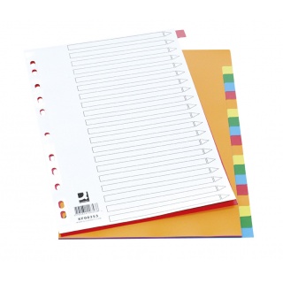Przekładki Q-CONNECT, PP, A4, 225x297mm, 20 kart, mix kolorów, Przekładki polipropylenowe, Archiwizacja dokumentów
