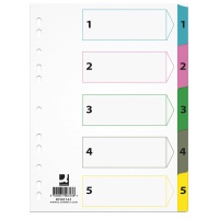 Przekładki Q-CONNECT Mylar, karton, A4, 225x297mm, 1-5, 5 kart, lam. indeks, mix kolorów, Przekładki kartonowe, Archiwizacja dokumentów