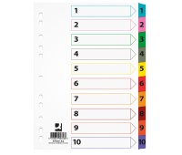 Dividers Q-CONNECT Mylar, cardboard, A4, 225x297mm, 1-10, 10pcs, laminated index tabs, assorted colours