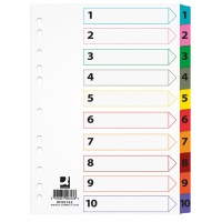 Dividers Q-CONNECT Mylar, cardboard, A4, 225x297mm, 1-10, 10pcs, laminated index tabs, assorted colours