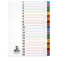 Dividers Q-CONNECT Mylar, cardboard, A4, 225x297mm, 1-20, 20pcs, laminated index tabs, assorted colours