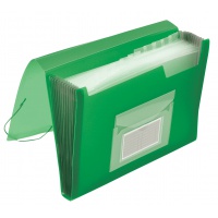 Expanding File Folder with elastic band closure Q-CONNECT, PP, A4, 12 compartments, transparent green