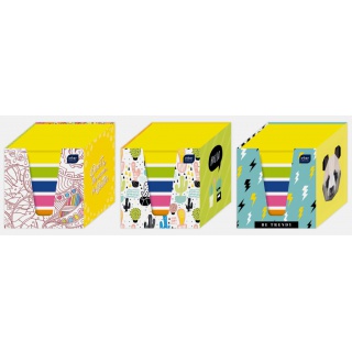 Kostka papierowa kolory fluo/biała 90x90x90mm w kubiku kartonowym mix wzorów, Kostki, Papier i etykiety