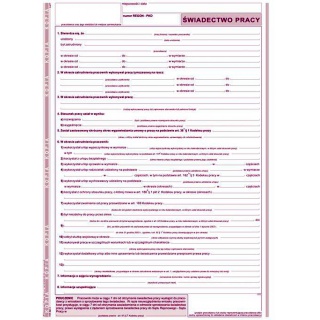 Świadectwo pracy, Druki, Papier i etykiety