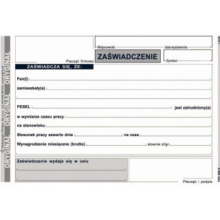 Zaświadczenie o zatrudnieniu, Druki, Papier i etykiety