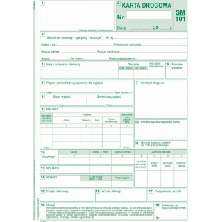 Karta drogowa - samochód osobowy - numerowana, Druki, Papier i etykiety