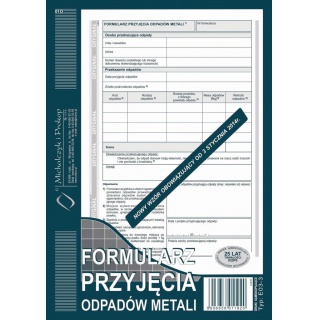 Formularz przyjęcia odpadów metali, Druki, Papier i etykiety