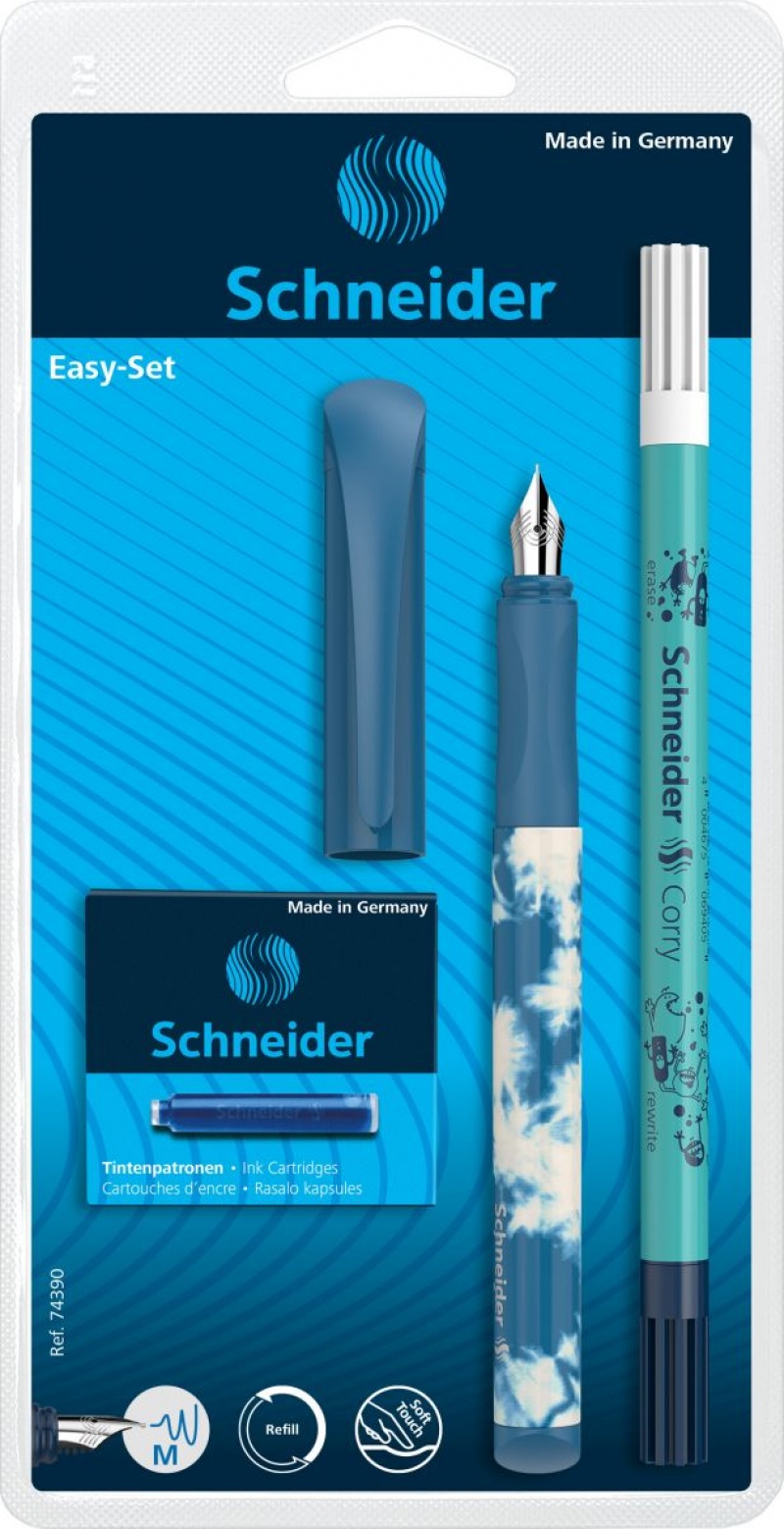 Pióro wieczne SCHNEIDER Easy Set, M, blister, mix kolorów, Pióra, Artykuły do pisania i korygowania