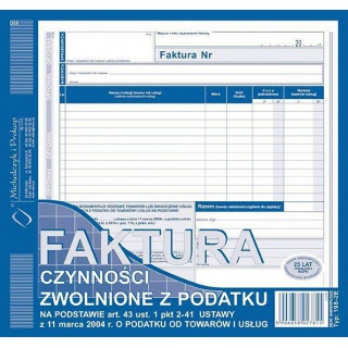 Faktura - czynności zwolnione z podatku od towarów i usług, Druki, Papier i etykiety