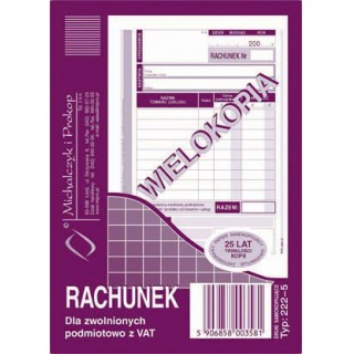Rachunek dla zwolnionych podmiotowo z VAT, Druki, Papier i etykiety
