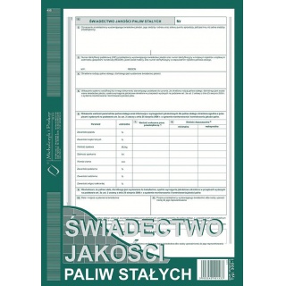 Świadectwo jakości paliw stałych, Druki, Papier i etykiety