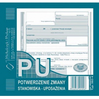 Potwierdzenie zmiany stanowiska-uposażenia, Druki, Papier i etykiety