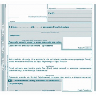 Potwierdzenie zmiany stanowiska-uposażenia, Druki, Papier i etykiety