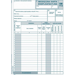 Miesięczna karta eksploatacyjna SM-113, Druki, Papier i etykiety