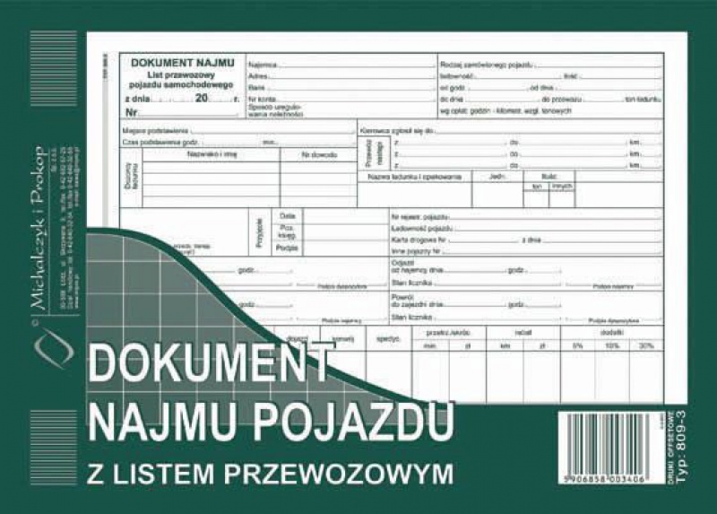 Dokument najmu pojazdu z listem przewozowym, Druki, Papier i etykiety