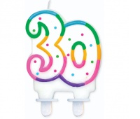 Świeczka cyferka z kropeczkami "30", 8 cm, Party, Artykuły dekoracyjne