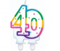 Świeczka cyferka z kropeczkami "40", 8 cm, Party, Artykuły dekoracyjne