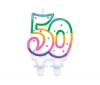 Świeczka cyferka z kropeczkami "50", 8 cm, Party, Artykuły dekoracyjne