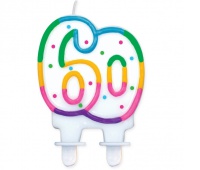 Świeczka cyferka z kropeczkami "60", 8 cm, Party, Artykuły dekoracyjne