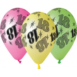 Balony Premium "18", fluor mix, 12" / 5 szt., Balony, Artykuły dekoracyjne