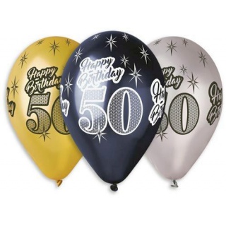 Balony Premium "Happy Birthday 50", metaliczne, 12" / 6 szt., Balony, Artykuły dekoracyjne