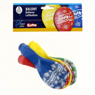Balony Premium "Happy Birthday (fajerwerki)", 12"/ 5 szt., Balony, Artykuły dekoracyjne