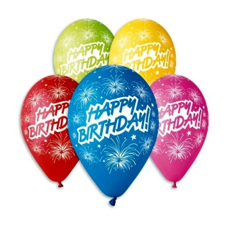Balony Premium "Happy Birthday (fajerwerki)", 12"/ 5 szt., Balony, Artykuły dekoracyjne