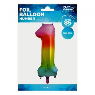 Balon foliowy Cyfra 1, tęczowa, 85 cm, Balony, Artykuły dekoracyjne