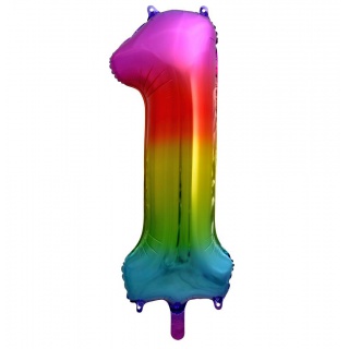 Balon foliowy Cyfra 1, tęczowa, 85 cm, Balony, Artykuły dekoracyjne