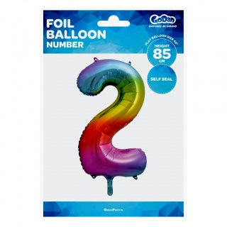 Balon foliowy Cyfra 2, tęczowa, 85 cm, Balony, Artykuły dekoracyjne