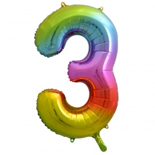 Balon foliowy Cyfra 3, tęczowa, 85 cm, Balony, Artykuły dekoracyjne
