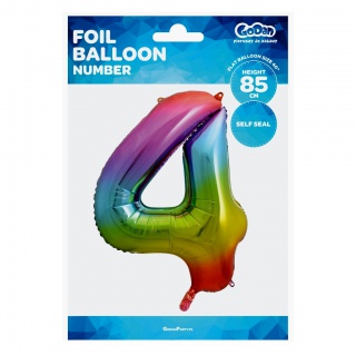 Balon foliowy Cyfra 4, tęczowa, 85 cm, Balony, Artykuły dekoracyjne
