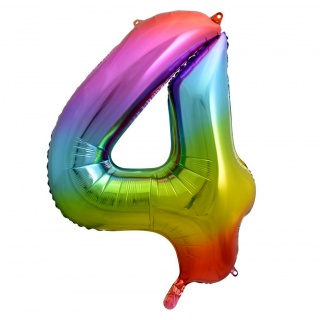 Balon foliowy Cyfra 4, tęczowa, 85 cm, Balony, Artykuły dekoracyjne