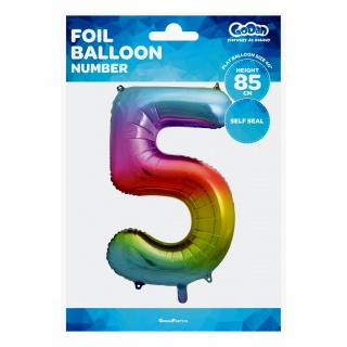 Balon foliowy Cyfra 5, tęczowa, 85 cm, Balony, Artykuły dekoracyjne