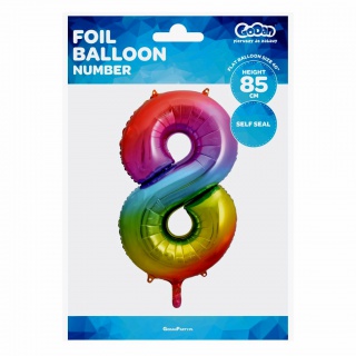 Balon foliowy Cyfra 8, tęczowa, 85 cm, Balony, Artykuły dekoracyjne