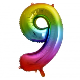 Balon foliowy Cyfra 9, tęczowa, 85 cm, Balony, Artykuły dekoracyjne