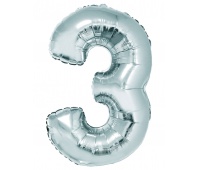 Balon foliowy "Cyfra 3", srebrna, 92 cm, Balony, Artykuły dekoracyjne