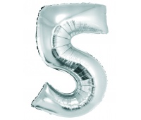 Balon foliowy "Cyfra 5", srebrna, 92 cm, Balony, Artykuły dekoracyjne