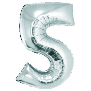 Balon foliowy "Cyfra 5", srebrna, 92 cm, Balony, Artykuły dekoracyjne