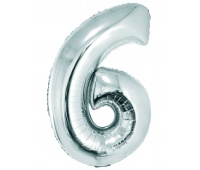 Balon foliowy "Cyfra 6", srebrna, 92 cm, Balony, Artykuły dekoracyjne