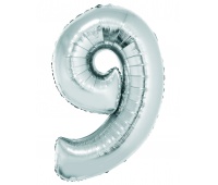 Balon foliowy "Cyfra 9", srebrna, 92 cm, Balony, Artykuły dekoracyjne
