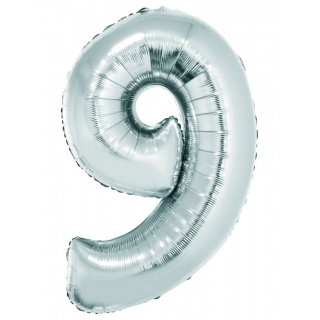 Balon foliowy "Cyfra 9", srebrna, 92 cm, Balony, Artykuły dekoracyjne