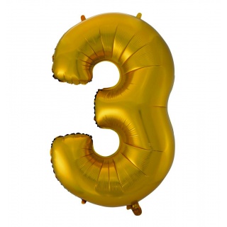 Balon foliowy "Cyfra 3", złota, matowa, 92 cm, Balony, Artykuły dekoracyjne