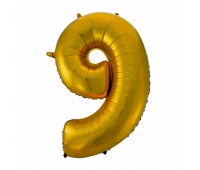 Balon foliowy "Cyfra 9", złota, matowa, 92 cm, Balony, Artykuły dekoracyjne