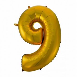 Balon foliowy "Cyfra 9", złota, matowa, 92 cm, Balony, Artykuły dekoracyjne