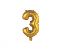 Balon foliowy "Cyfra 3", złota, matowa, 35 cm, Balony, Artykuły dekoracyjne