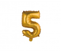 Balon foliowy "Cyfra 5", złota, matowa, 35 cm, Balony, Artykuły dekoracyjne